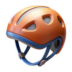 Naklejka premium Realistic 3d rendering of a high-quality orange bicycle helmet with blue accents and straps transparent background
