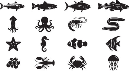 Marine Life and Seafood Silhouette Vector Icon Set © Open Expression