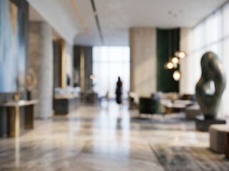 Fototapeta premium Luxury hotel lobby lounge interior design blurred background marble floor modern architecture hospitality real estate elegant decor