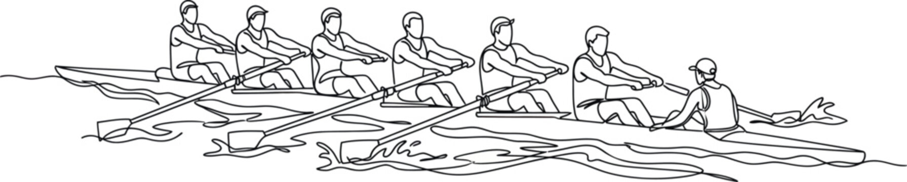 Teamwork Rowing Boat, Synchronized Effort, Water Sport, Dynamic Action