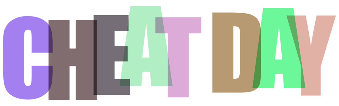 Colorful 3d text cheat day on white background
