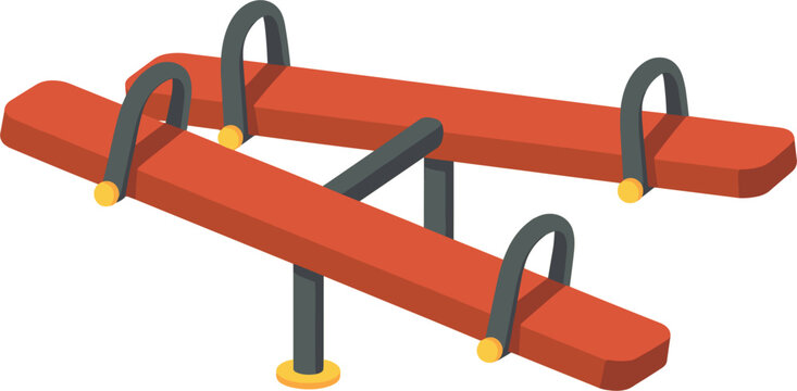 Children playground double seesaw vector illustration, wooden outdoor backyard park teeter totter game equipment