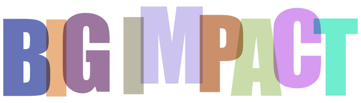 Multicolored text impact letters on white background