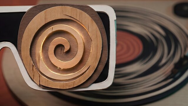 Wooden spiral sunglasses on abstract background