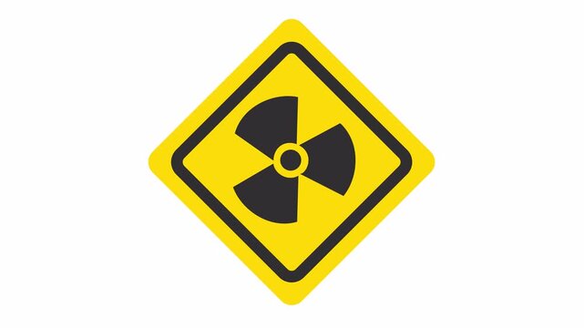 Radiation hazard warning cartoon sign with ionizing radioactive trefoil safety icon isolated on a transparent background for nuclear danger symbol and radioactivity risk caution element concept.