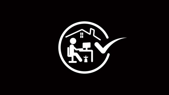 Work from home verified icon , Remote job approved symbol with check mark and house.