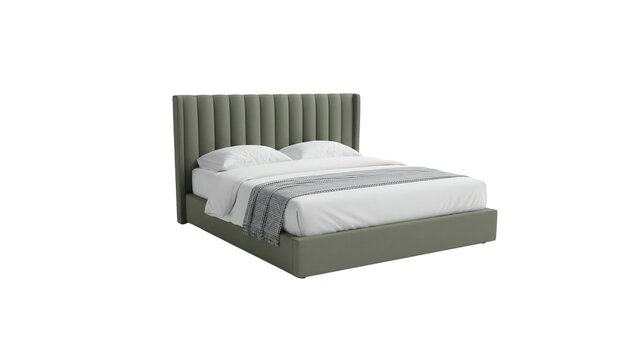 Modern bed isolated on transparent background PNG for bedroom and furniture concepts.