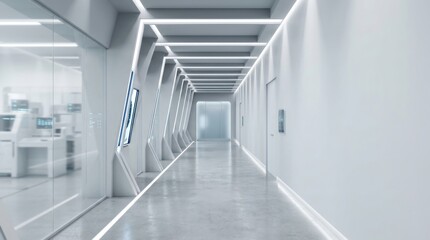 Obraz premium Modern Sleek Corridor with Futuristic Design and Bright Lighting