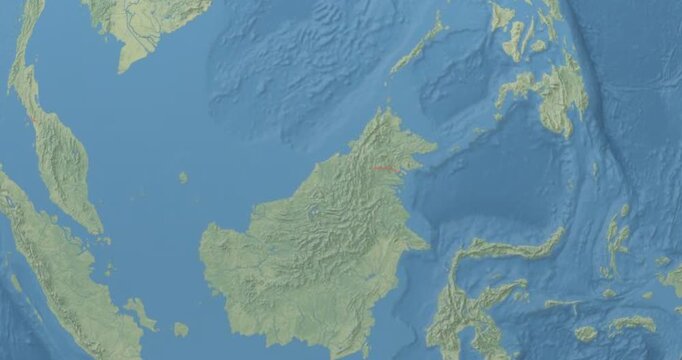 Malaysia on Globe. Zoom into the country with Earth spinning on dark background. Physical world map with Malaysia and label on it. Country view animation.