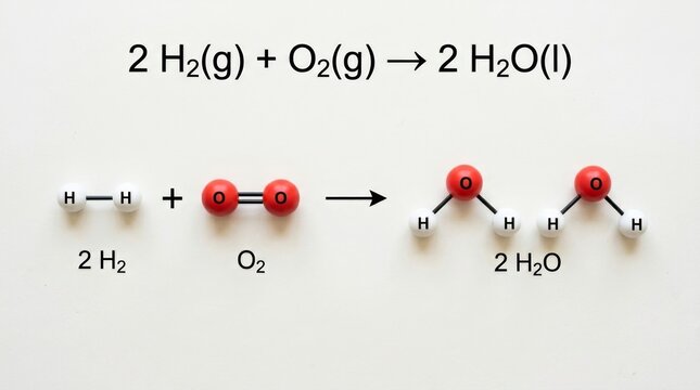 Chemical Reaction of Hydrogen and Oxygen to Form Water Molecule