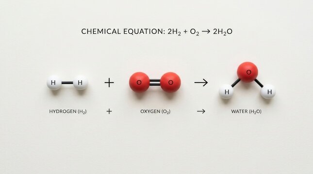 Chemical Equation of Water Formation with Molecule Representation