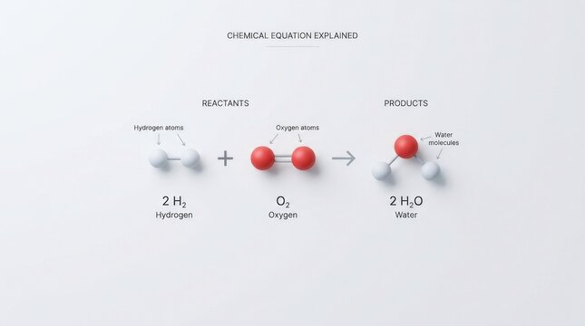 Chemical Equation of Water Formation with Reactants and Products