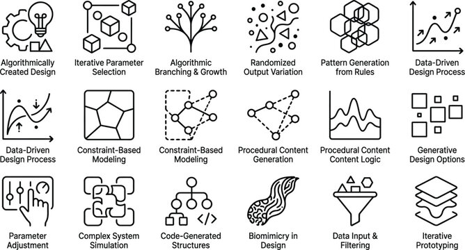 algorithmic design process icons set data driven constraint based modeling