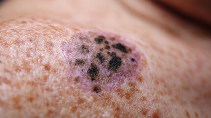 Fototapeta premium Melanoma Skin Cancer Awareness Concept with Malignant Mole Illustration, Dermatology Oncology, Early Detection of Skin Tumor and UV Damage Medical Background