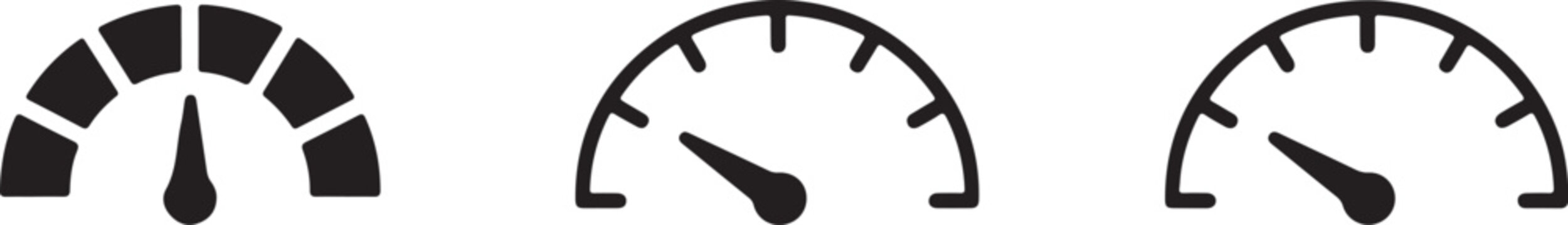 Speedometer icons set gauge indicators velocity measurement symbols and Speedometer Gauge Icon Set