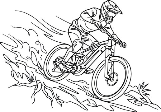 Mountain biker descending steep rocky terrain, action shot, extreme sports