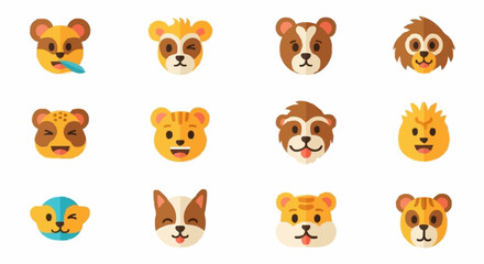 Fototapeta premium Cute animal emoji icons, playful flat vector style