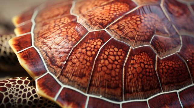 A photo of a sea turtle's shell details.