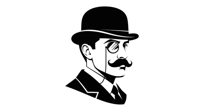Vintage Gentleman Portrait with Monocle and Bowler Hat