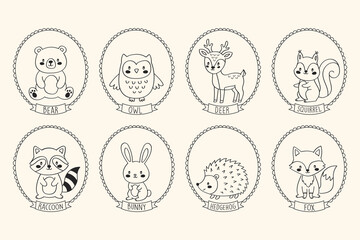 Obraz premium cute woodland animals in frames collection vector illustration.