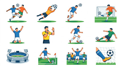 Fototapeta premium Soccer Football Players Action Poses Stadium Referee.