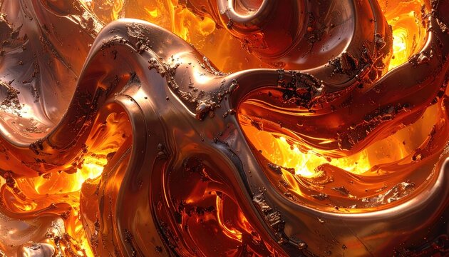Abstract Molten Gold Liquid Flowing Dynamic Energy.