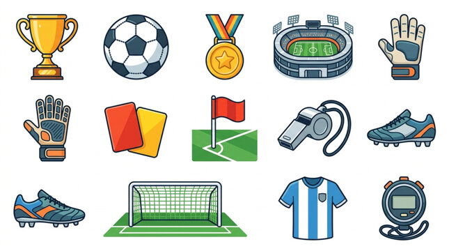 Soccer Football Sport Equipment Icons.