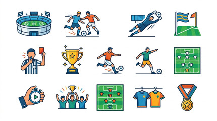 Fototapeta premium Soccer Football Sport Icons and Illustrations Collection.