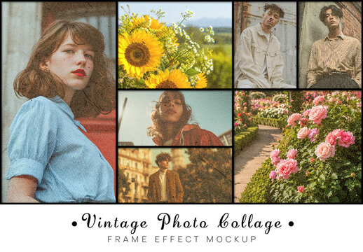 Vintage Photo Collage Frame Effect Mockup