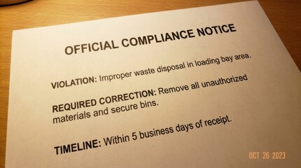 Naklejka premium Official Compliance Notice Close Up Document Signage.
