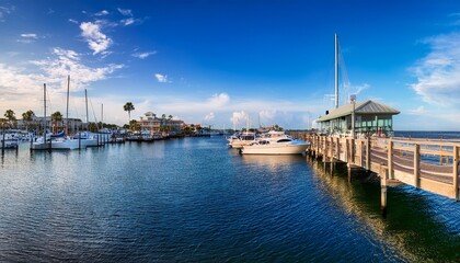 Obraz premium downtown palafox pier in pensacola florida with boats in the marina pier downtown palafox pensacola florida