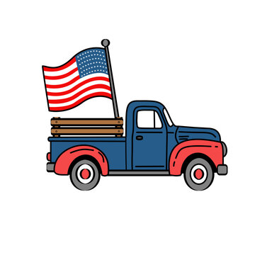 Classic American Pickup Truck Waving the Flag of Freedom and Patriotism