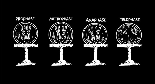 Illustrated stages of cell mitosis process detailed diagrams.