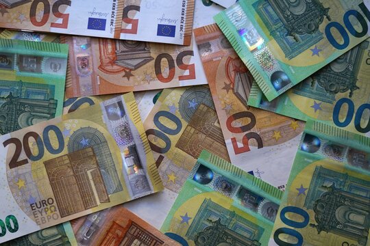 different euro banknotes background