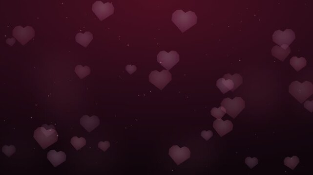 Floating pink hearts on a dark burgundy background