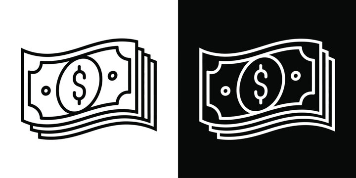 Wavy stack of dollar bills icon, floating cash flow symbol, financial wealth, salary and budget concept, minimalist black and white vector illustration.