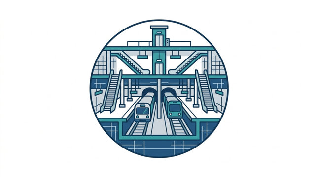 Modern train station with two trains on tracks.