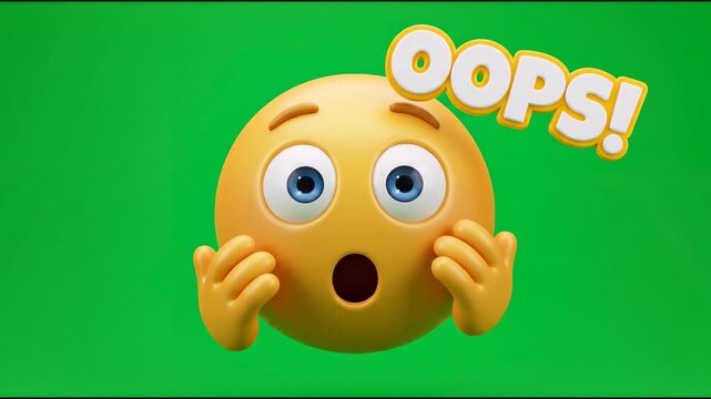 Surprised emoji with oops text and shock reaction on green screen