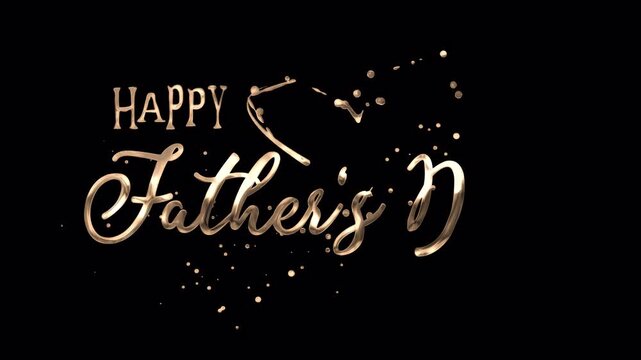Golden Happy Father's Day handwriting animation with jiggling small "happy" and a beating heart above the "y" in "day". 4K video element with alpha channel transparent background.