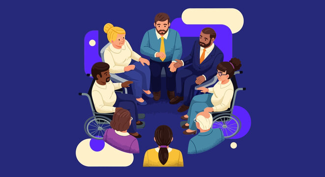 Diverse group of people meeting.