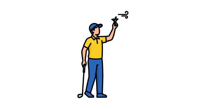 Golfer checking wind direction by throwing grass in the air