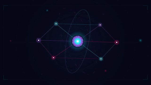 Abstract Digital Network with Glowing Nodes and Interconnected Data Paths.