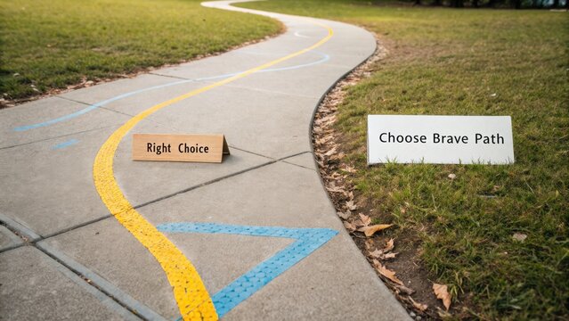 A winding path with directional signs indicating choices