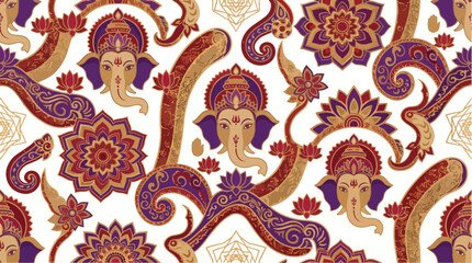 Obraz premium A vibrant Ganesh seamless pattern with an ethnic India ornament design, featuring an Indian Festival Pattern on a white