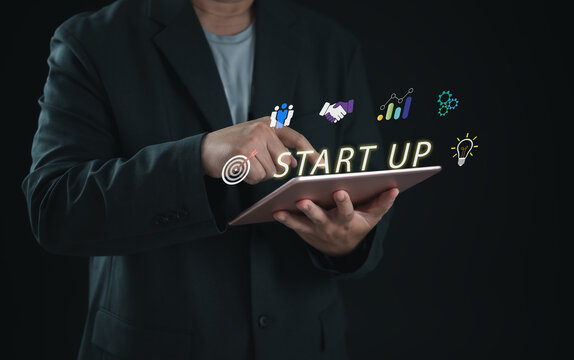 Startup business development concept with digital entrepreneurship, strategic planning, team collaboration, innovation management, growth opportunities, investment readiness and scalable business solu