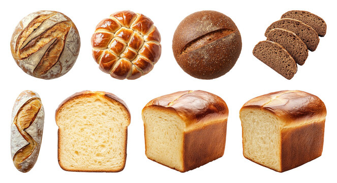 PNG Assorted fresh bread varieties on transparent background