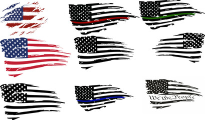 waving Tattered American Flag Torn US Flag bundle svg png, Police Fire Military flag bundle svg png © Morris