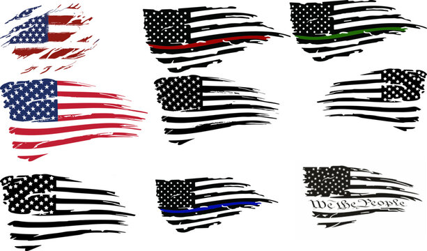 waving Tattered American Flag Torn US Flag bundle svg png, Police Fire Military flag bundle svg png