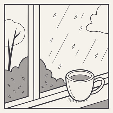 Cup of coffee on a windowsill with rain outside coffee break rainy day coffee time coffee lover coffee addict coffee drinker coffee enthusiast coffee connoisseur coffee bean coffee shop