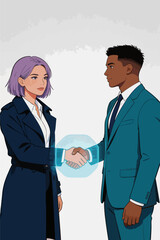 Fototapeta premium Virtual Business Handshake Between Two Professional Office Workers